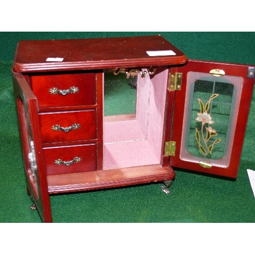 84 - WOODEN JEWELLERY BOX WITH FOUR DRAWERS.