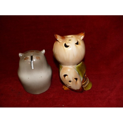 158 - AN OWL MONEYBOX PLUS AN OWL TEALIGHT HOLDER.