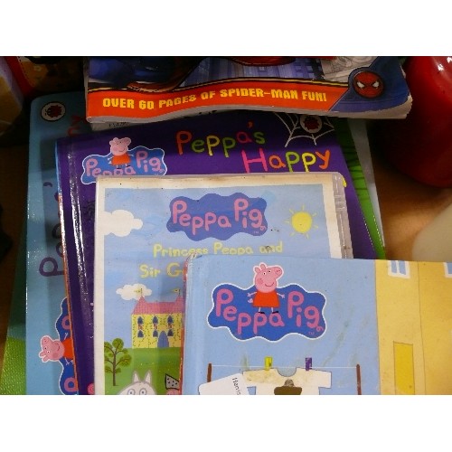 277 - A MIXED SELECTION OF CHILDRENS BOOKS AND GAMES INCLUDING DISNEY, SPIDERMAN, PEPPA PIG ETC.