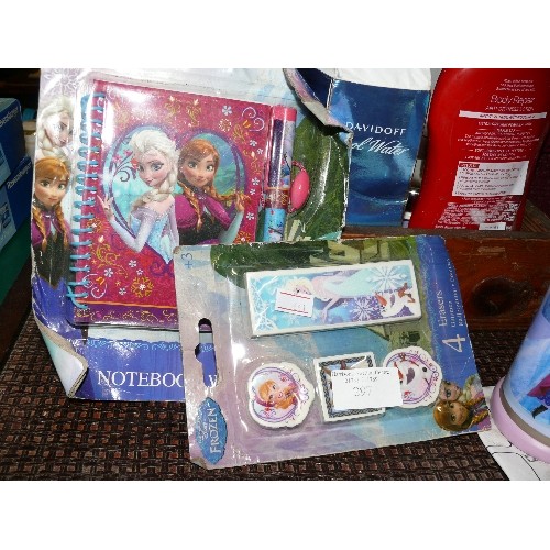 297 - DISNEY FROZEN PROJECTOR LAMP, A NIGHTBEAM TILT TORCH AND TWO STATIONERY SETS.