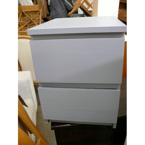 407 - GREY BEDSIDE TWO DRAWER CHEST.