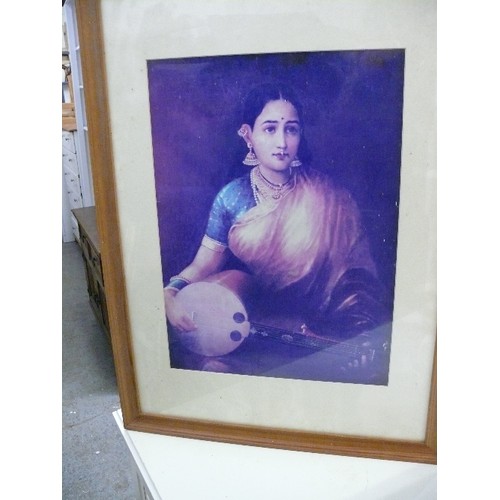 431 - INDIAN LADY PLAYING TAMBURA PRINT, FRAMED.