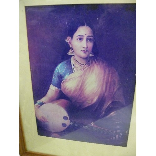 431 - INDIAN LADY PLAYING TAMBURA PRINT, FRAMED.