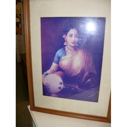 431 - INDIAN LADY PLAYING TAMBURA PRINT, FRAMED.