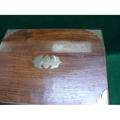 66 - A WOODEN WORK BOX WITH BRASS INLAY.