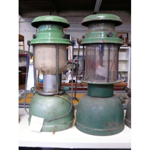 302 - TWO GREEN TOP TILLEY LAMPS.