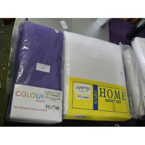 155 - A BOX PLEATED VALANCE SHEET AND A WHITE NON-IRON DUVET SET BOTH NEW IN PACKETS.