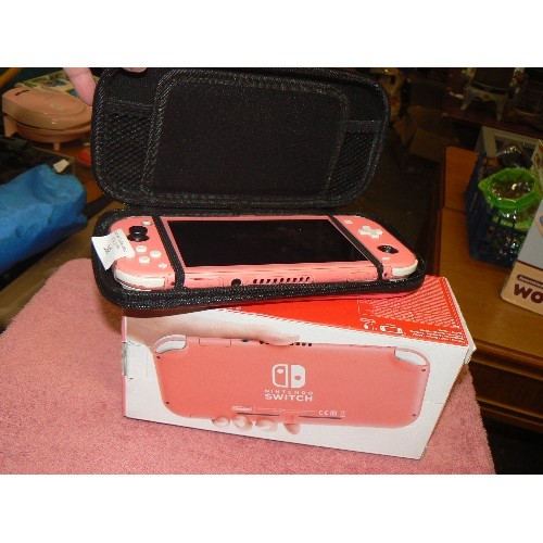 288 - A PINK NINTENDO SWITCH WITH CASE AND ORIGINAL BOX.