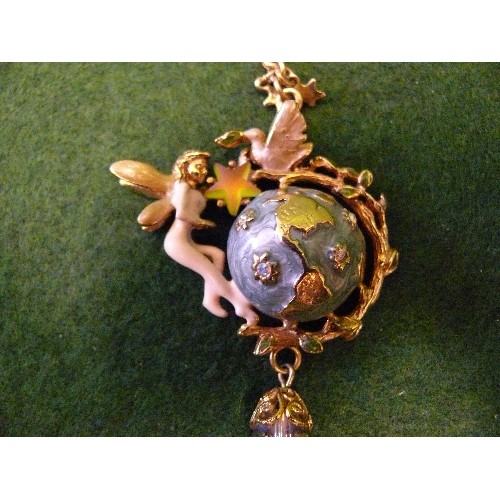 22 - FINEST NEW YORK USA FASHION 'KIRKS FOLLY' FANTASY FAIRIES 'MAP OF THE WORLD' ENAMEL PENDANT.