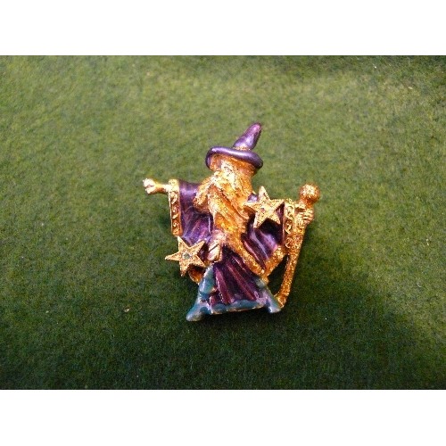 56 - FINEST NEW YORK USA FASHION 'KIRK FOLLY' ENAMEL BROOCH, FANTASY FAIRY WITCH WITH CRYSTALS.