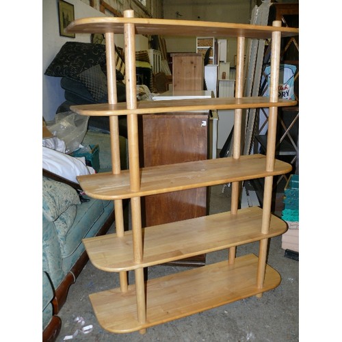 431 - CONTEMPORARY  LIGHT WOOD UNIT WITH CURVED SHELVING.