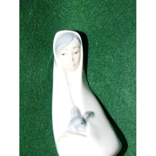 6 - NAO FIGURE OF A LADY HOLDING A RABBIT.