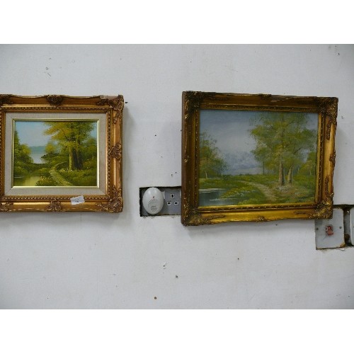 436 - TWO OIL PAINTINGS SET IN GILT ORNATE FRAMES.