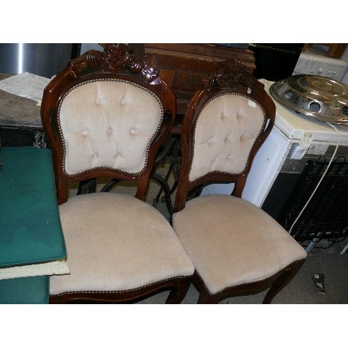 448 - PAIR OF ROCOCCO STYLE CHAIRS, UPHOLSTERED IN OYSTER COLOUR.