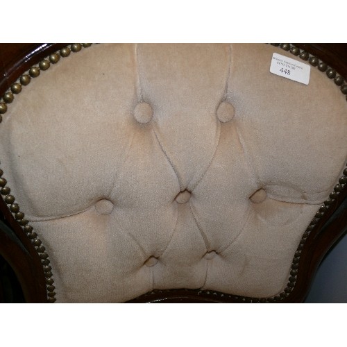 448 - PAIR OF ROCOCCO STYLE CHAIRS, UPHOLSTERED IN OYSTER COLOUR.