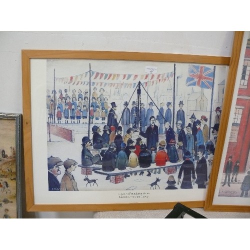 458 - LOWRY, 'LAYING A FOUNDATION STONE' PRINT, FRAMED AND GLAZED.