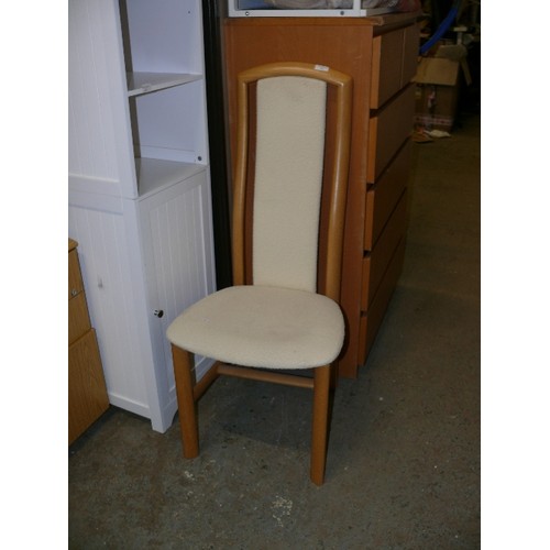 465 - SINGLE HIGH BACK CHAIR, UPHOLSTERED IN CREAM.