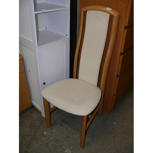 465 - SINGLE HIGH BACK CHAIR, UPHOLSTERED IN CREAM.