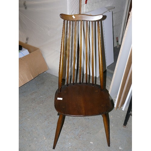 432 - FOUR STICK BACK ERCOL CHAIRS WITH ERCOL ENSIGNIA.