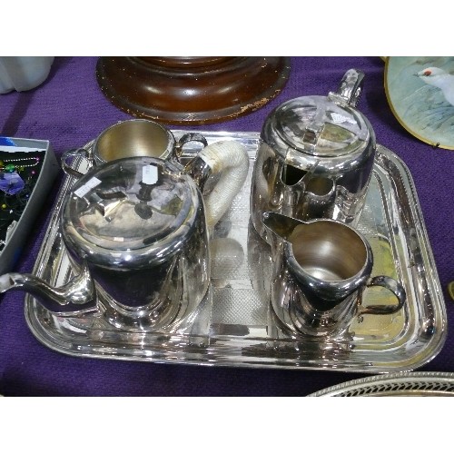 137 - CHROME FOUR PIECE TEASET AND TRAY.