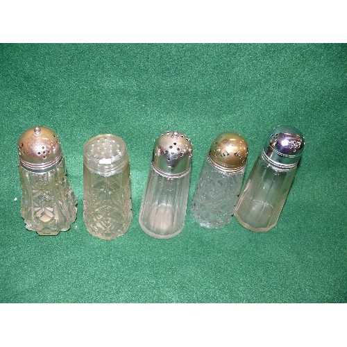 148 - COLLECTION OF FIVE VINTAGE SUGAR SHAKERS.