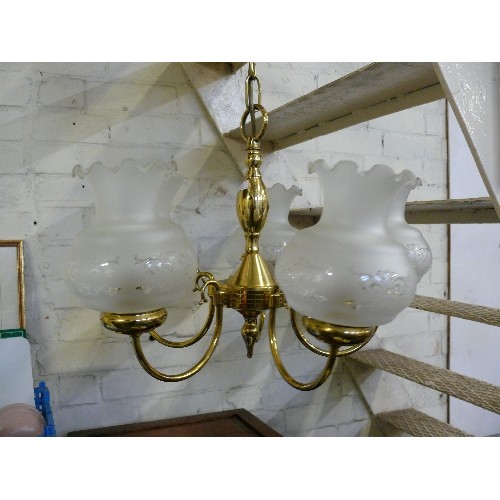 177 - FIVE VINTAGE BRASS CEILING LIGHT FITTINGS.