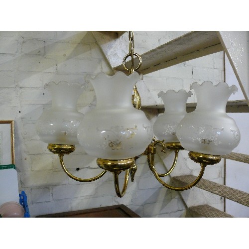 177 - FIVE VINTAGE BRASS CEILING LIGHT FITTINGS.