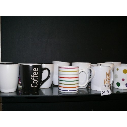 207A - SHELF OF MIXED MUGS.