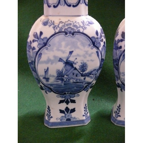 229 - PAIR OF DELFT 515 LIDDED VASES