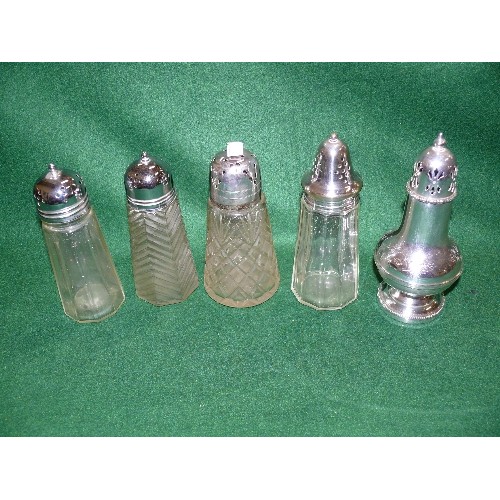 233 - COLLECTION OF FIVE VINTAGE SUGAR SHAKERS.