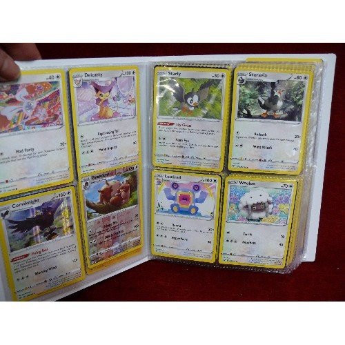 71 - A FOLDER OF POKEMON CARDS PLUS THREE POKEMON TINS WITH FURTHER CONTENTS OF CARDS.