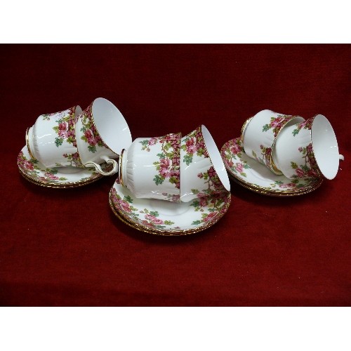 85 - A SET OF SIX BONE CHINA CUPS AND SAUCERS BY ROYAL STAFFORD 'OLDE ENGLISH GARDEN'.