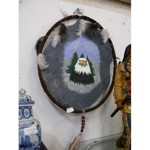 127 - A LARGE NATIVE AMERICAN DREAMCATCHER WITH AN EAGLE PICTURE.