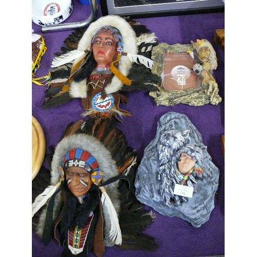 116 - A COLLECTION OF FOUR NATIVE AMERICAN INDIAN THEMED WALL HANGINGS.