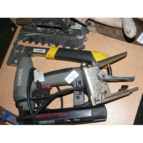 202 - RAPESCO NAIL GUN, HAMMER TACKER AND A STAPLER.