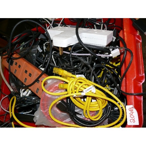 204B - LARGE BOX OF MIXED CABLES, EXTENSION LEADS ETC.