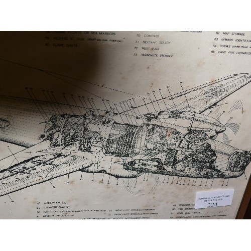 224 - FRAMED AND GLAZED CUT AWAY DRAWING OF A WELLINGTON BOMBER.