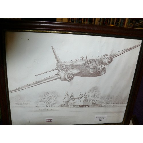 225 - FRAMED AND GLAZED LIMITED EDITION PRINT OF A WELLINGTON BOMBER 72/250 PLUS THREE VHS VIDEOS ON AEROP... 