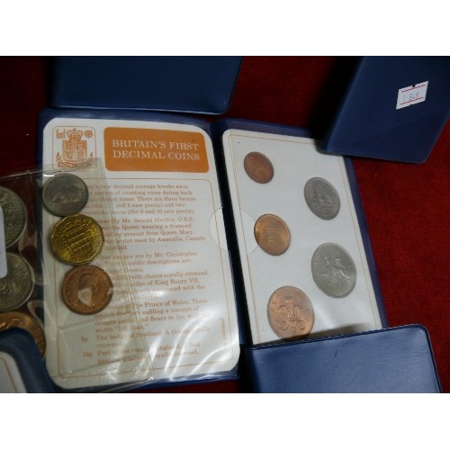 23 - SIX PROOF SETS OF BRITAIN'S FIRST DECIMAL COINS PLUS A FURTHER PROOF SET OF BRITISH COINS.