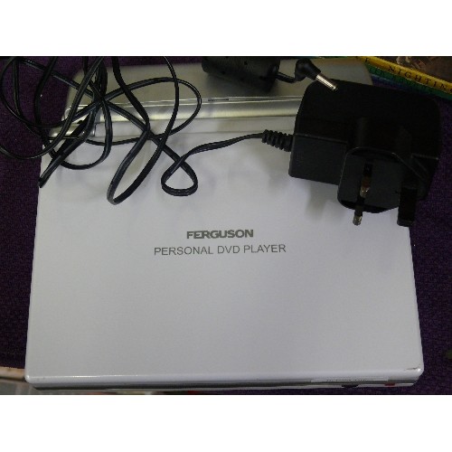 111 - A FERGUSON PORTABLE DVD PLAYER WITH POWER SUPPLY AND REMOTE CONTROL.