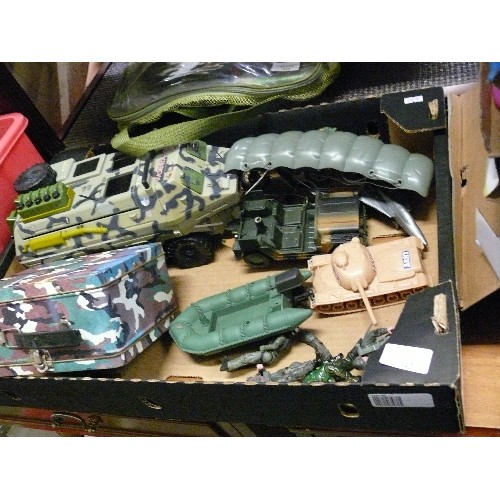 342 - A BOX OF ARMY THEMED TOYS.