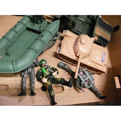 342 - A BOX OF ARMY THEMED TOYS.