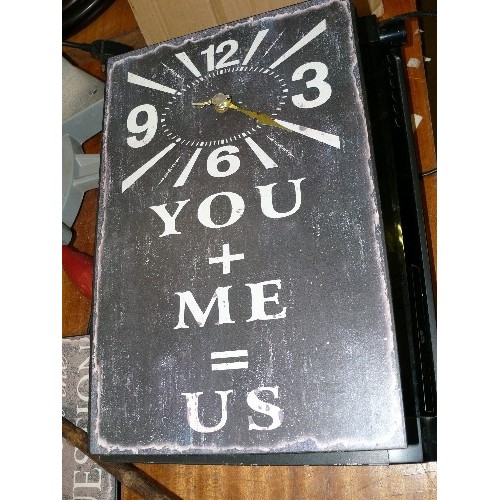 383 - SEVEN TIN CLOCKS WITH QUIRKY MOTTOS.