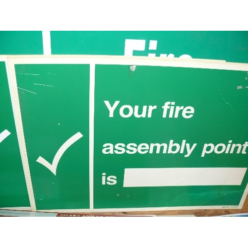 393 - QUANTITY OF SIGNAGE -  FIRE EXITS, CAUTION, EXTINGUISHER SIGNS AND THREE FRAMED RESTAURANT SIGNS.