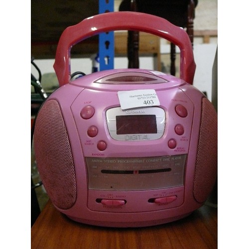 403 - PINK COMPACT DISC PLAYER.