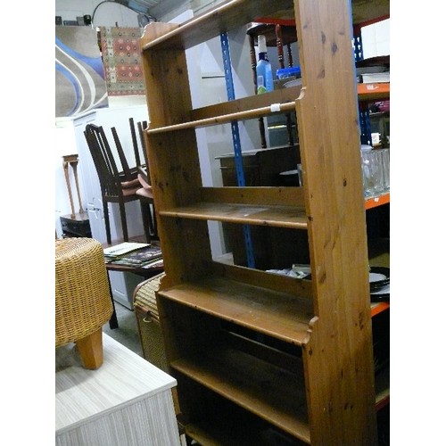 410 - TALL OPENBACK BOOKCASE IN PINE, SIX SHELVES.