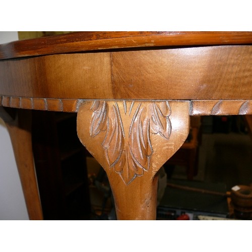 414 - DEMI LUNE CONSOLE TABLE ON CARVED BALL AND CLAW FEET.