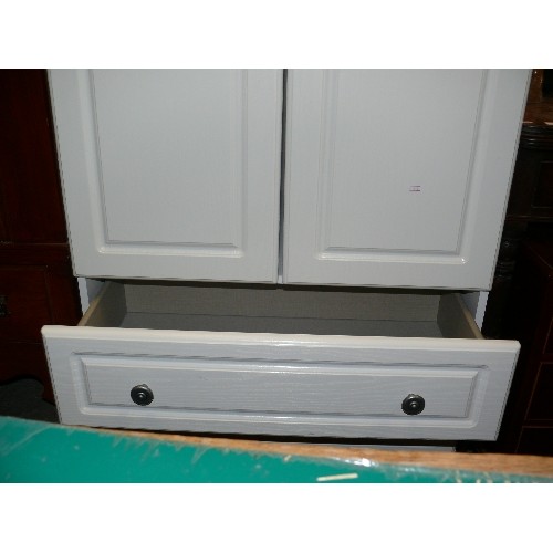 416 - WHITE WOOD EFFECT WARBROBE WITH TWO LOWER DRAWERS.