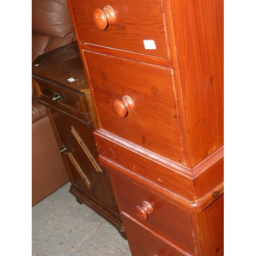 420 - PAIR OF SOLID PINE THREE DRAWER BEDSIDE CHESTS.