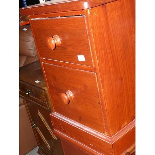 420 - PAIR OF SOLID PINE THREE DRAWER BEDSIDE CHESTS.